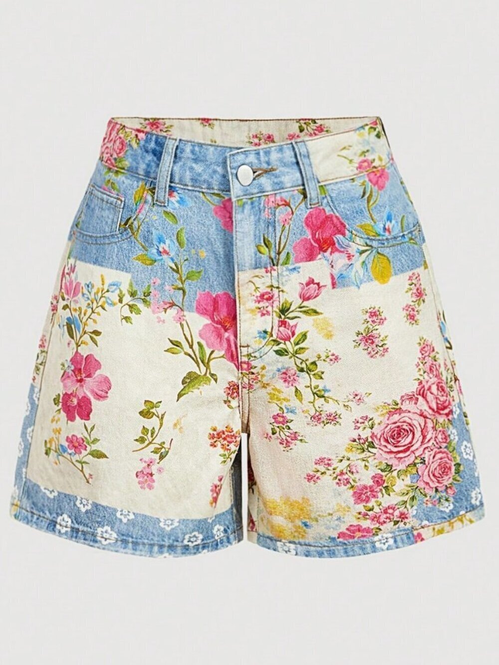 Multicolor Casual Women's Floral Print Denim Shorts